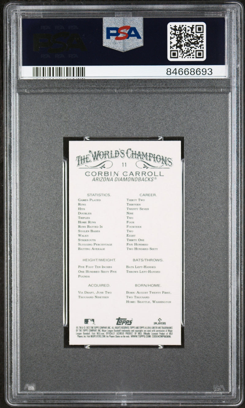 Graded 2023 Topps Allen & Ginter Corbin Carroll #11 Mini Rookie RC Baseball Card PSA 10 Gem Mint
