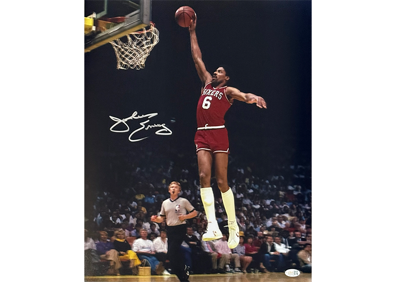 Julius "Dr. J" Erving Signed Philadelphia 76ers 16x20 Dunk Photo JSA