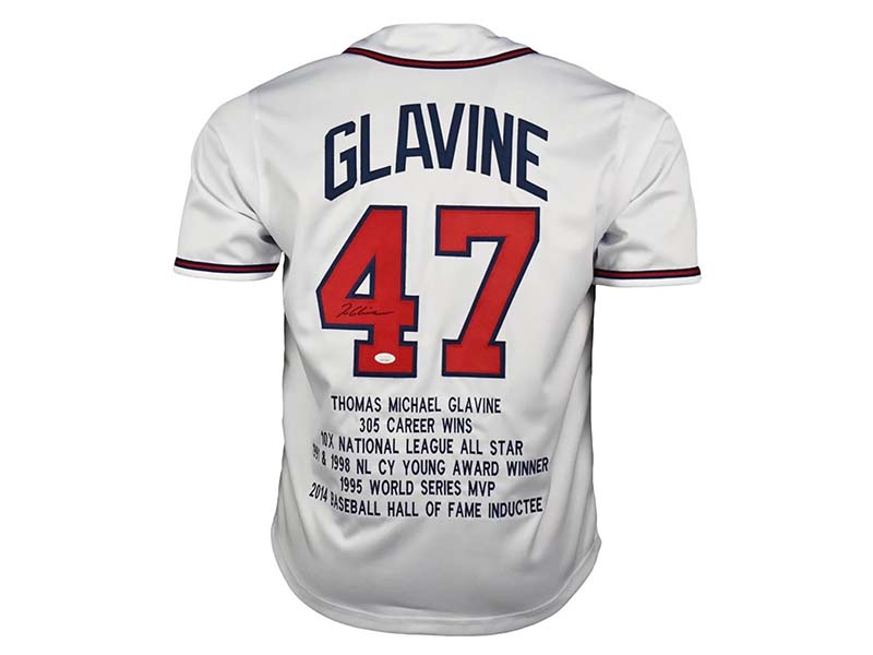 Tom Glavine Autographed Atlanta Custom White Stats Baseball Jersey (JSA)