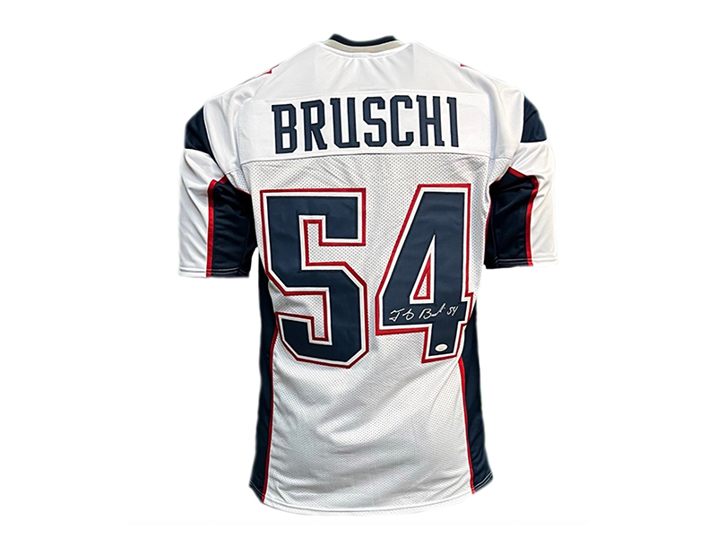 Tedy Bruschi Autographed New England  White Football Jersey (JSA)