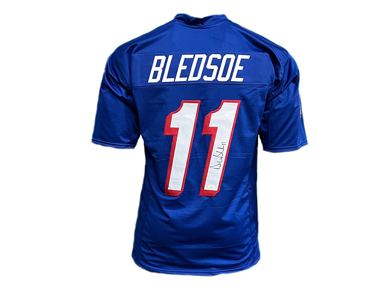 Drew Bledsoe Autographed Pro Style Blue Football Jersey (JSA) – Golden  Autographs