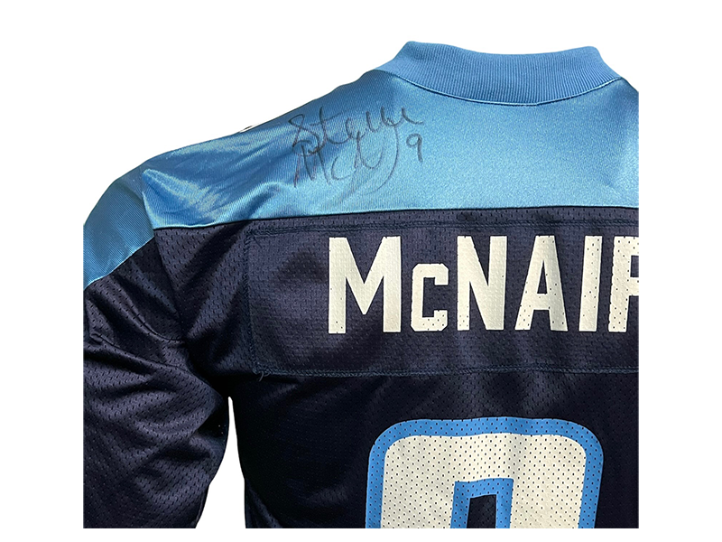 Steve McNair Autographed Blue Puma Tennessee Titans Football Jersey (JSA)