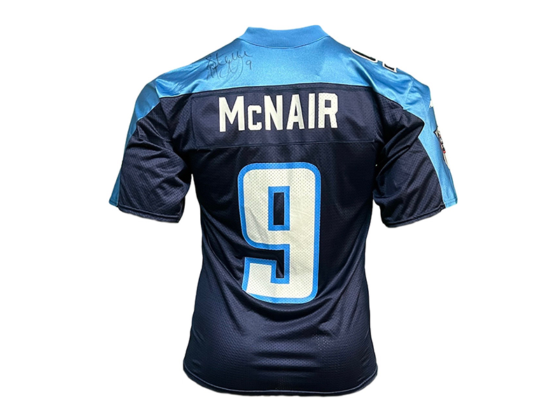Steve McNair Autographed Blue Puma Tennessee Titans Football Jersey (JSA)