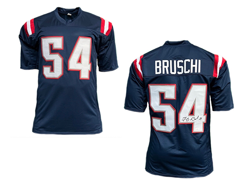 Tedy Bruschi Autographed New England Blue Football Jersey (JSA)