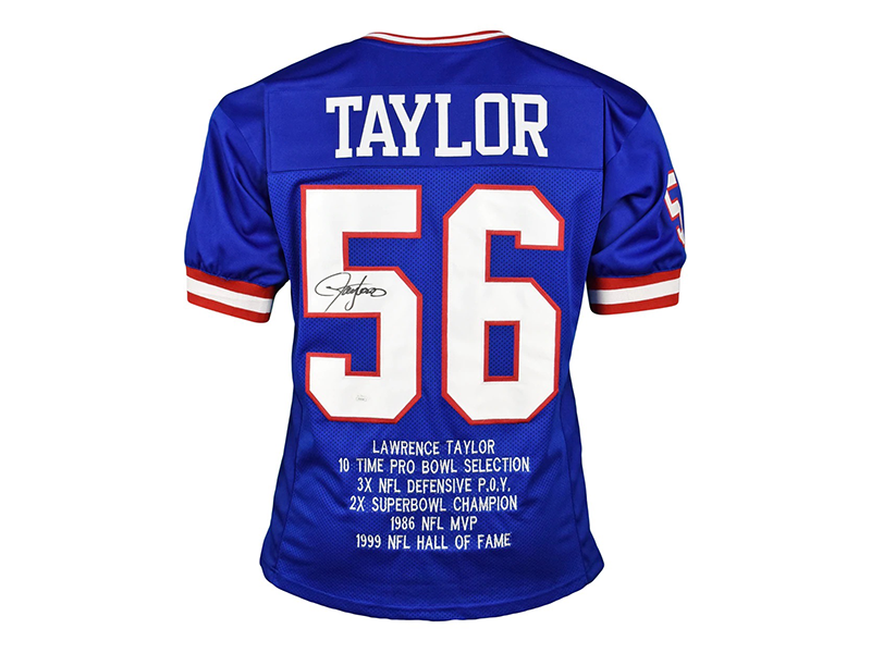 Lawrence Taylor Signed Custom Blue Stat Football Jersey (JSA)