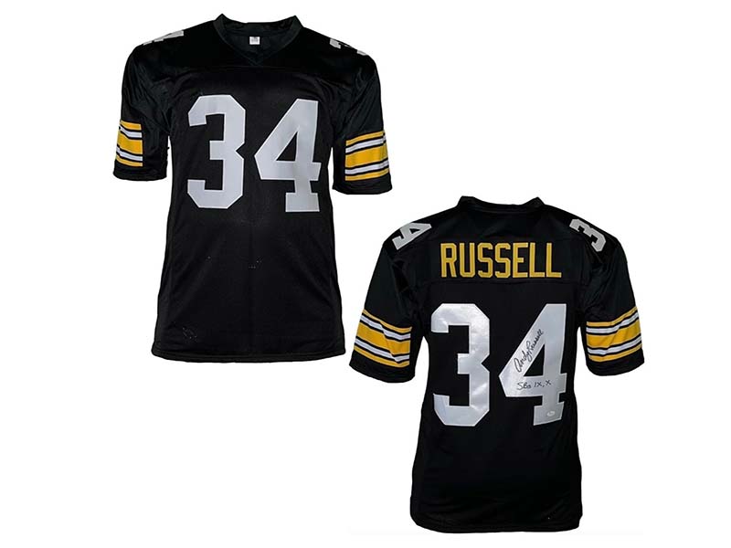 Andy Russell Autographed Black Pro Style Football Jersey Inc SB IX X Beckett