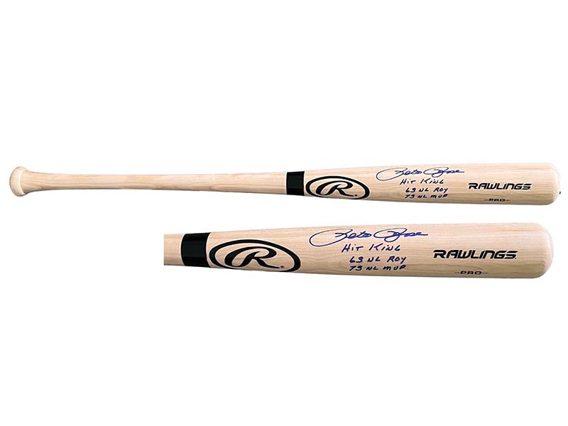 Pete Rose Autographed Rawlings Blond Baseball Bat “Hit King" “63 NL ROY” “73 NL MVP” Insc