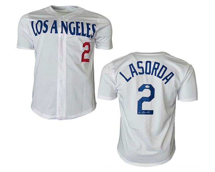 Tommy Lasorda Autographed Los Angeles White Baseball Jersey (PSA)