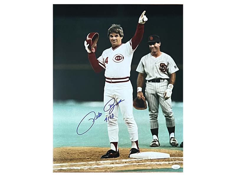 Pete Rose Autographed 16x20 Cincinnati Reds Photo “4192” Inscription