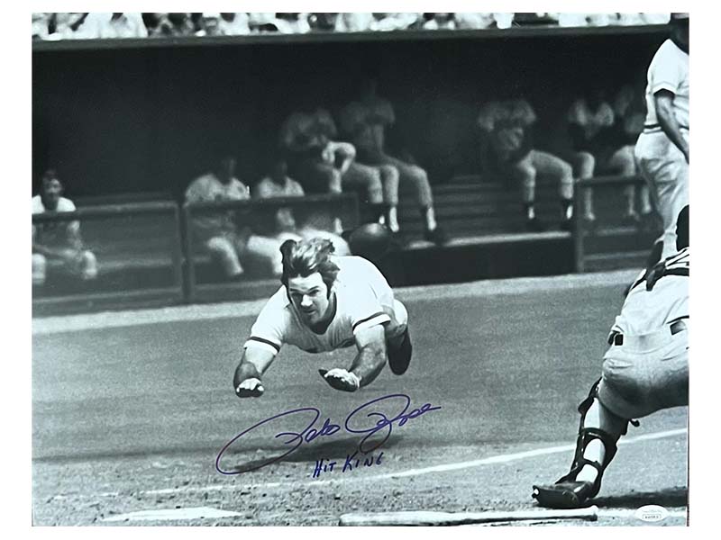 Pete Rose Autographed 16x20 Cincinnati Reds Black & White Photo 'Hit King" Inscription