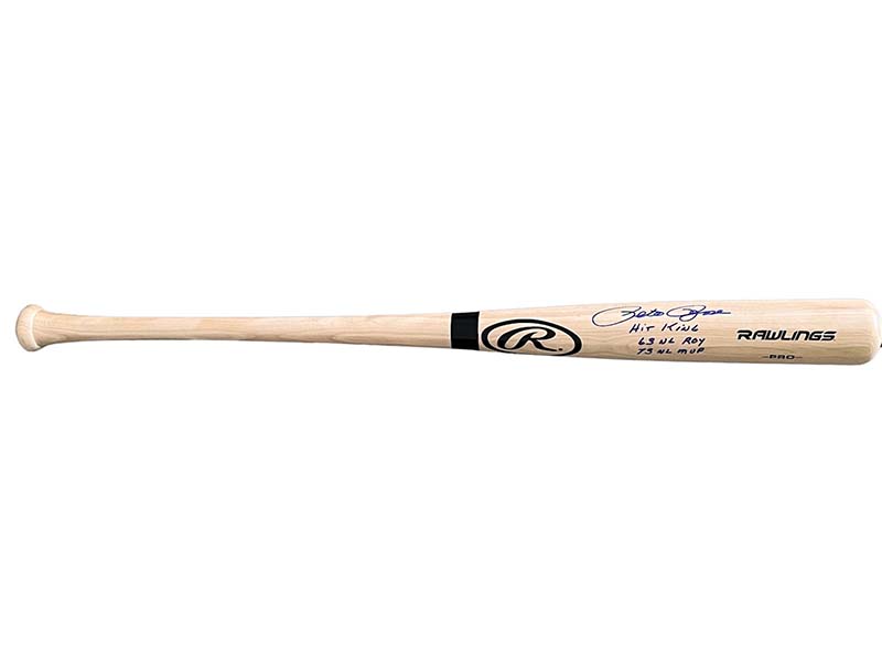 Pete Rose Autographed Rawlings Blond Baseball Bat “Hit King" “63 NL ROY” “73 NL MVP” Insc