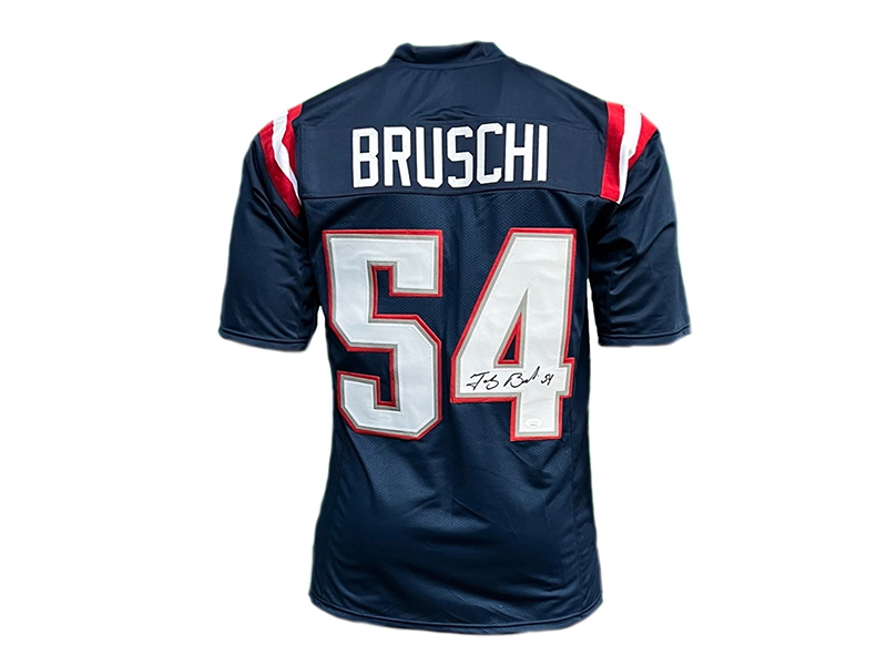 Tedy Bruschi Autographed New England Blue Football Jersey (JSA)