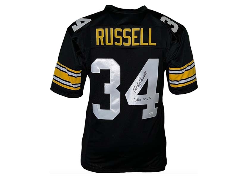 Andy Russell Autographed Black Pro Style Football Jersey Inc SB IX X Beckett