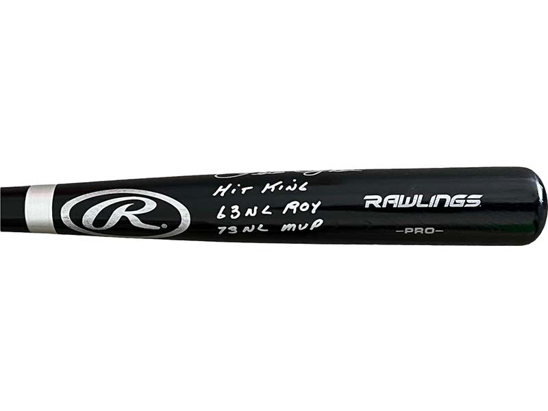 Pete Rose Autographed Rawlings Black Baseball Bat “Hit King" “63 NL ROY” “NL MVP” Insc