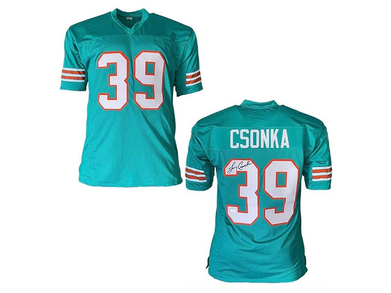 Larry Csonka Signed Autographed Pro Style Blue Turquoise Football Jersey (JSA)