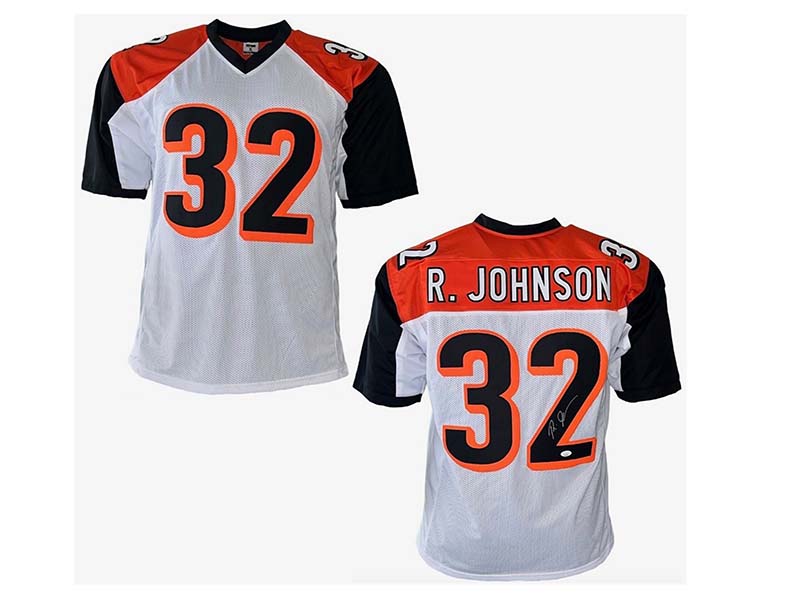 Rudi Johnson Autographed Pro Style White Football Jersey (JSA)