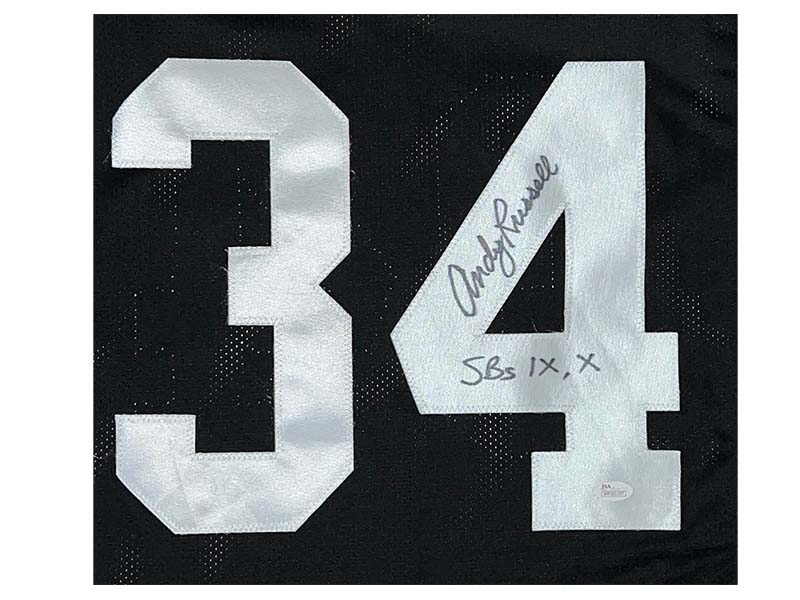 Andy Russell Autographed Black Pro Style Football Jersey Inc SB IX X Beckett