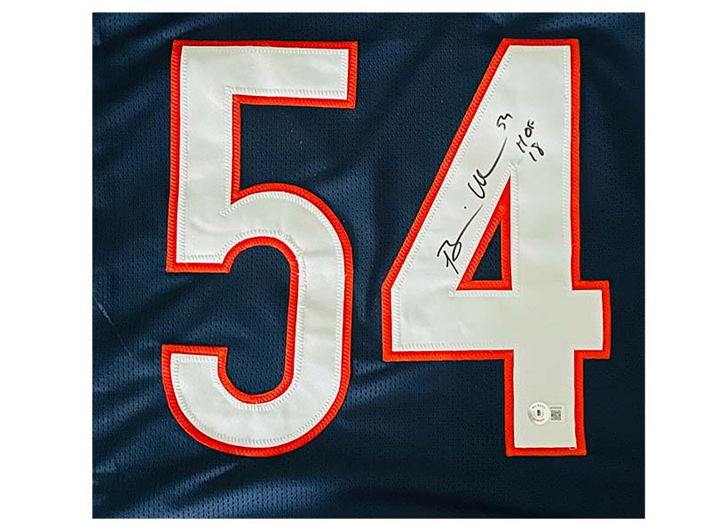 Brian Urlacher Autographed HOF 18 Inscription Chicago Blue Football Jersey Beckett