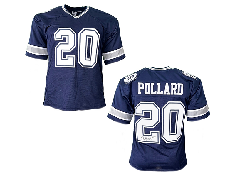 Tony Pollard Autographed Blue Pro Style Football Jersey JSA