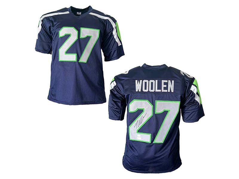 Tariq Woolen Autographed Seattle Blue Football Jersey JSA
