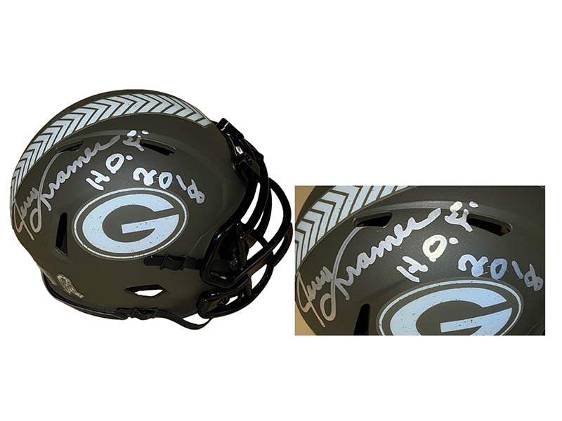 Jerry Kramer Signed Green Bay Packers Salute To Service Mini Football Helmet Beckett HOF 2018 Inscription