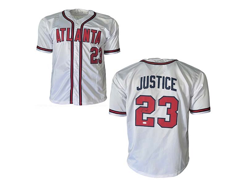 David Justice Autographed Signed Atlanta White Baseball Jersey (JSA)