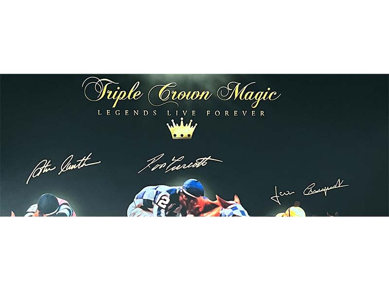 Steve Cauthen, Ron Turcotte & Jean Cruguet Signed Triple Crown 16x20 Photo (JSA)