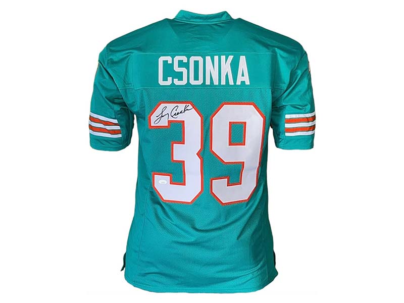 Larry Csonka Signed Autographed Pro Style Blue Turquoise Football Jersey (JSA)