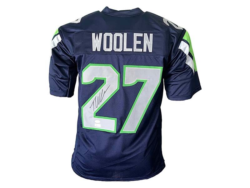 Tariq Woolen Autographed Seattle Blue Football Jersey JSA