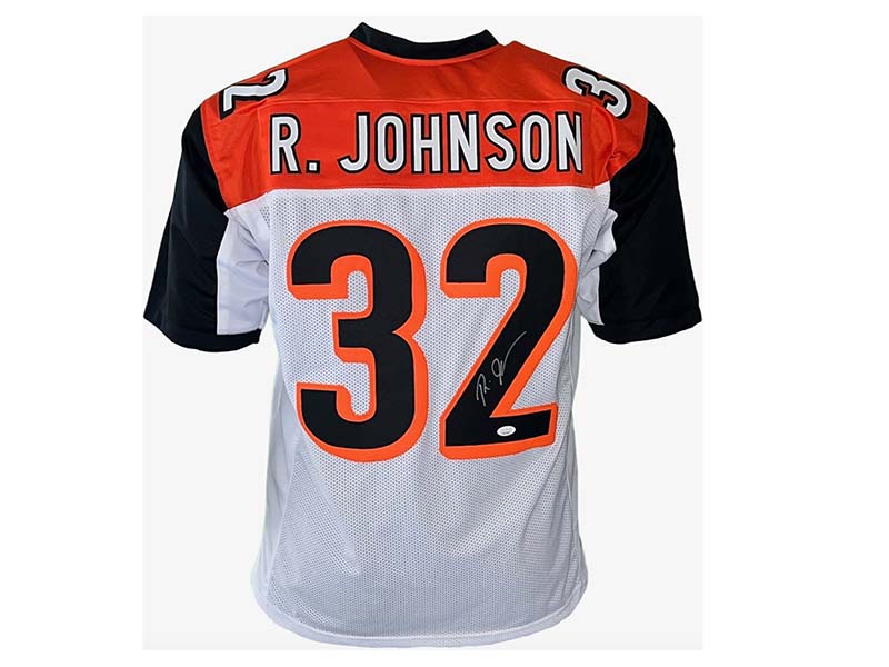 Rudi Johnson Autographed Pro Style White Football Jersey (JSA)