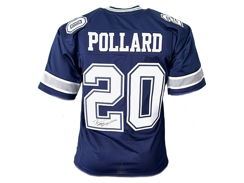 Tony Pollard Autographed Blue Pro Style Football Jersey JSA