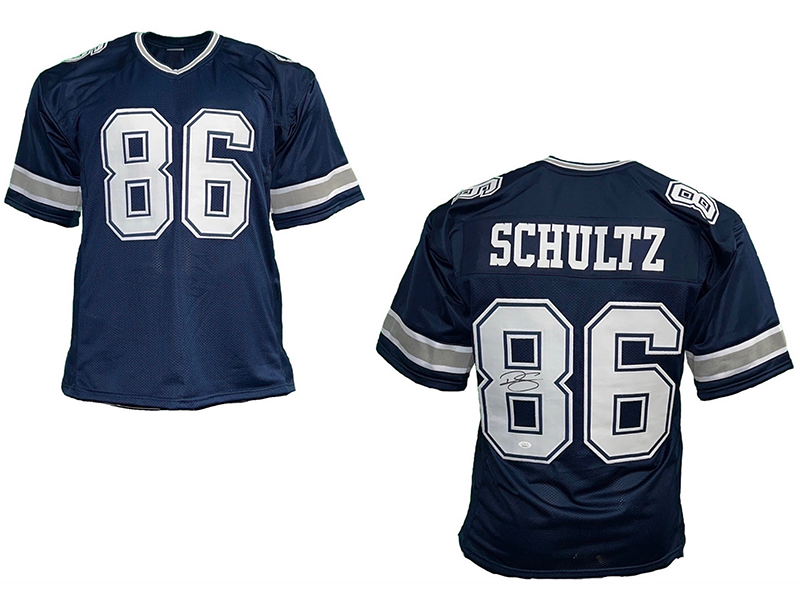 Dalton Schultz Autographed Pro Style Blue Football Jersey JSA