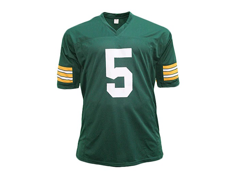 Paul Hornung Autographed Pro Style Football Jersey Green (JSA)