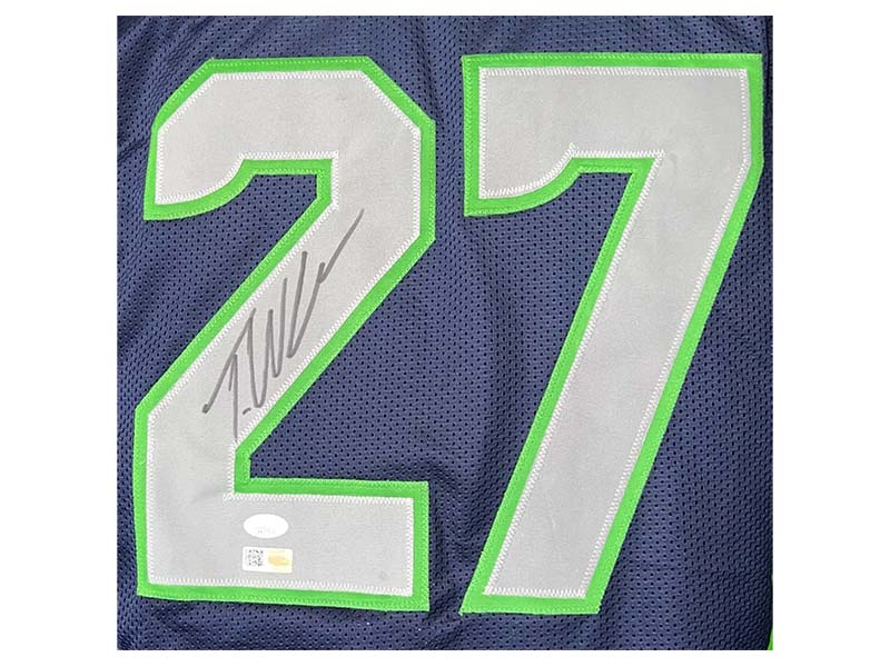 Tariq Woolen Autographed Seattle Blue Football Jersey JSA