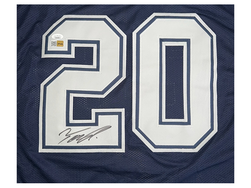 Tony Pollard Autographed Blue Pro Style Football Jersey JSA