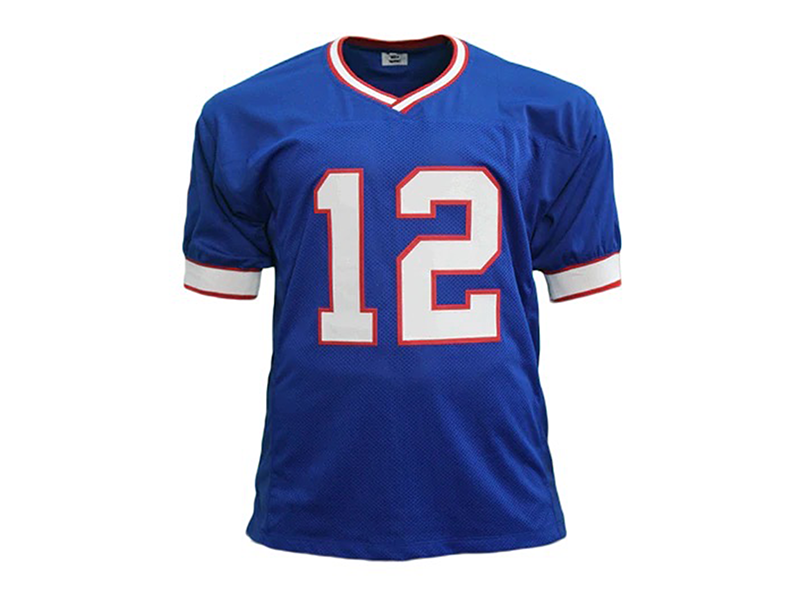 Jim Kelly Autographed Pro Style Football Jersey Blue (JSA)