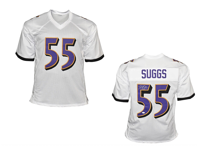 Terrell Suggs Autographed Baltimore Pro Style White Football Jersey (JSA)