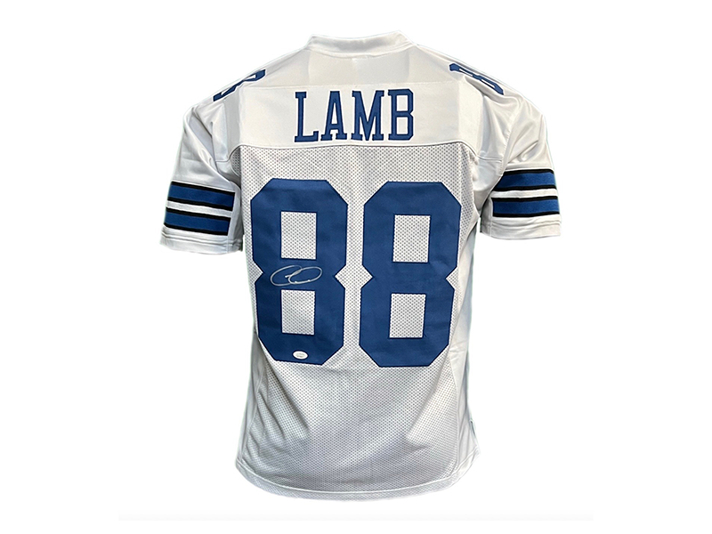 CeeDee Lamb Autographed Pro Style White Football Jersey (JSA)