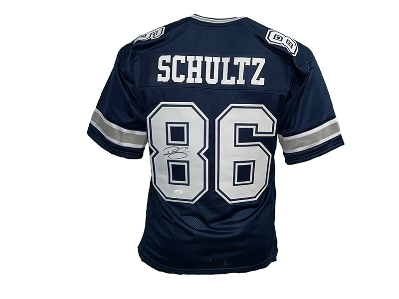 Dalton Schultz Autographed Pro Style Blue Football Jersey JSA