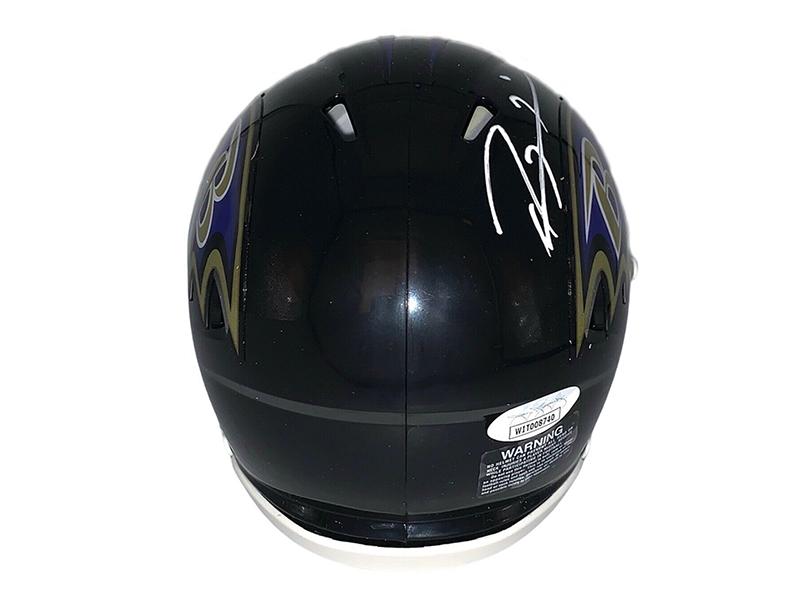  Ray Lewis Autographed Baltimore Ravens Speed Mini Football Helmet (JSA)