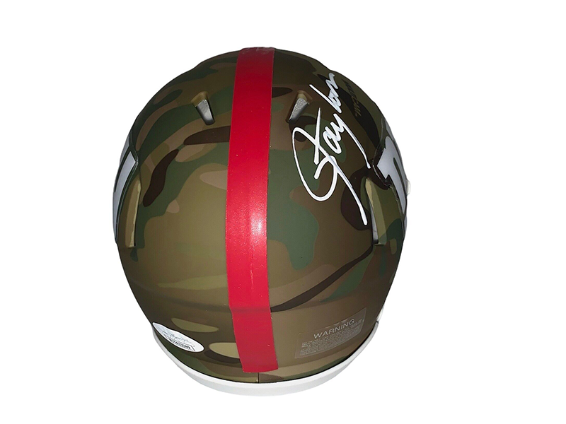 Lawrence Taylor Autographed New York Giants Camo Speed Mini Football Helmet (JSA)