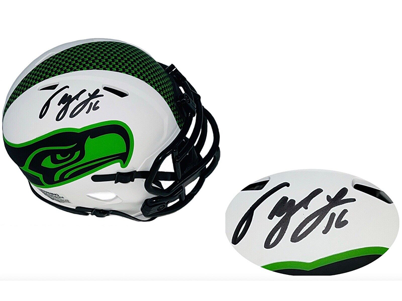 Tyler Lockett Autographed Seattle Seahawks Lunar Mini White Helmet (JSA)