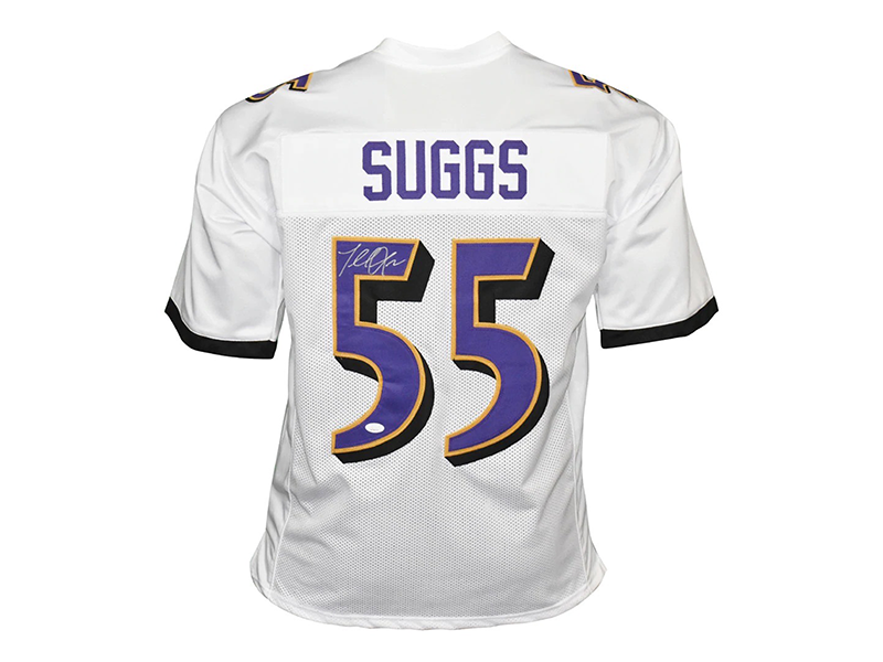 Terrell Suggs Autographed Baltimore Pro Style White Football Jersey (JSA)