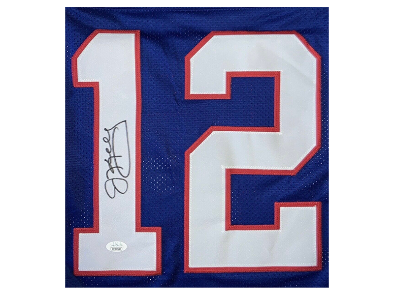 Jim Kelly Autographed Pro Style Football Jersey Blue (JSA)