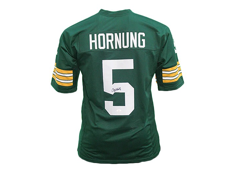 Paul Hornung Autographed Pro Style Football Jersey Green (JSA)