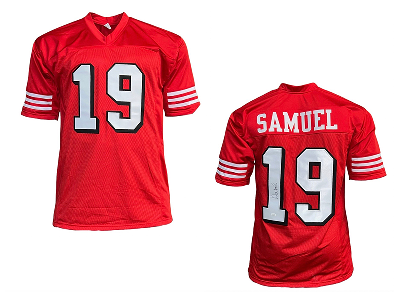 Deebo Samuel Autographed Pro Style Red Shadow Football Number Jersey (JSA)