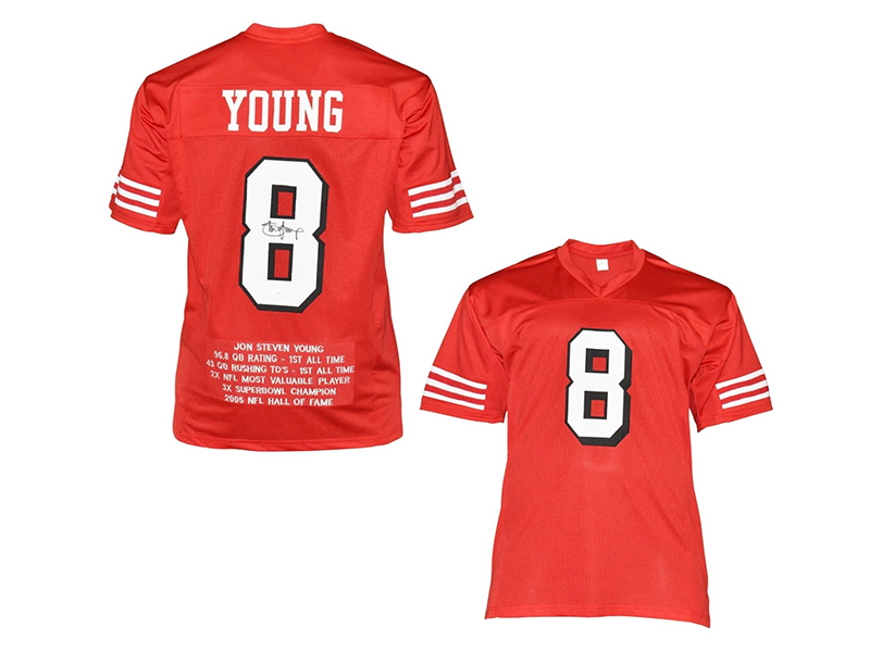 Steve Young Autographed San Fransisco Red Stats Football Jersey (JSA)