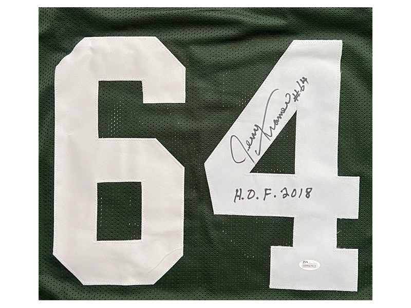Jerry Kramer Autographed Pro Style Football Green Jersey (JSA) HOF 2018 Inscription