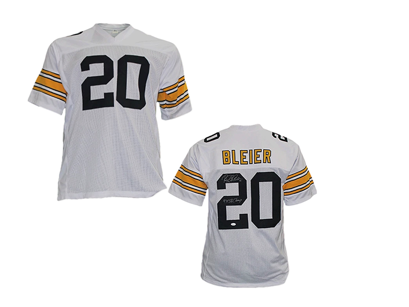 Rocky Bleier Autographed White Pro Style Football Jersey 4X SB Champ Inscription Beckett