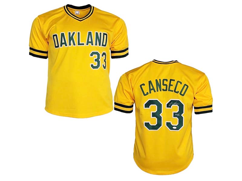 Jose Canseco Autographed 40/40 Inscription Oakland Yellow Baseball Jersey (JSA)